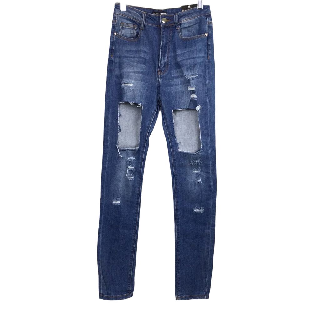 Fashion Nova Streetwear 90s Grunge Distressed Dark High Rise Skinny Jean Size 3